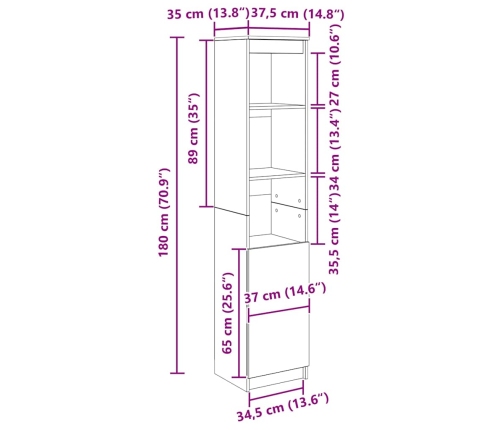 Aparador alto roble marrón 37,5x35x180 cm madera de ingeniería