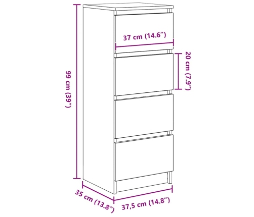 Aparador roble negro 37,5x35x76 cm madera ingeniería