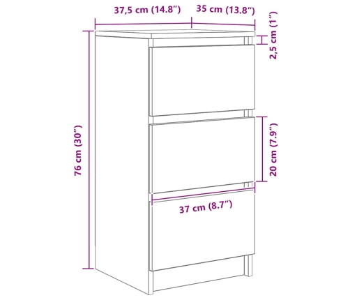 Aparador de madera de ingeniería gris hormigón 37,5x35x76 cm