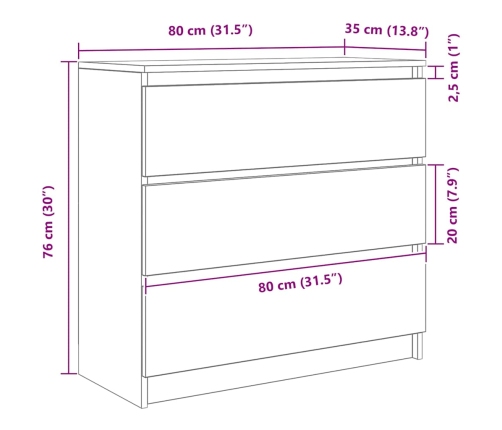 Aparador de roble Sonoma 80x35x76 cm de madera de ingeniería