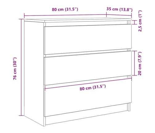 Aparador de madera de ingeniería gris hormigón 80x35x76 cm