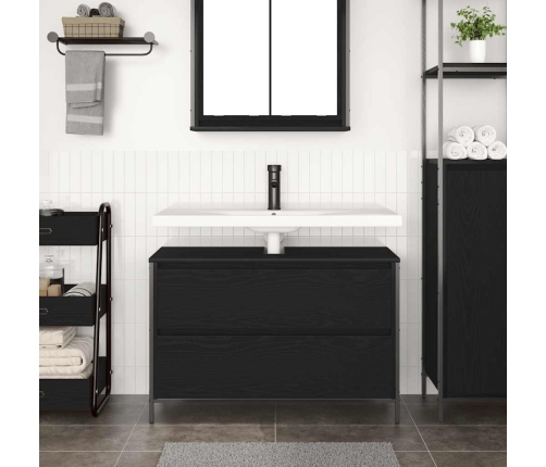 Mueble de baño con lavabo y cajones roble negro 90x34,5x60 cm