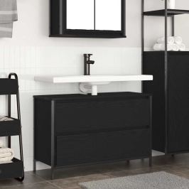 Mueble de baño con lavabo y cajones roble negro 90x34,5x60 cm