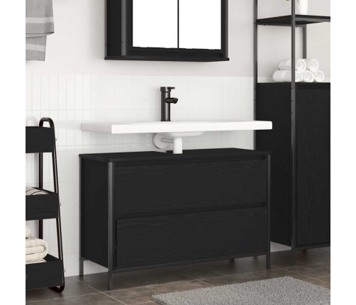 Mueble de baño con lavabo y cajones roble negro 90x34,5x60 cm