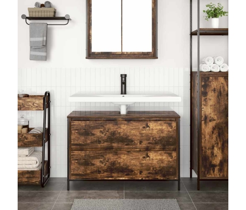 Mueble de baño con lavabo y cajones roble ahumado 90x34,5x60 cm