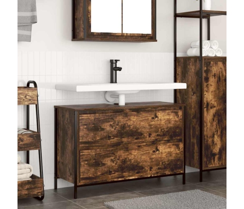 Mueble de baño con lavabo y cajones roble ahumado 90x34,5x60 cm