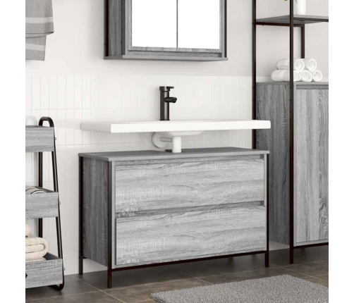 Mueble de baño con lavabo y cajones gris Sonoma 90x34,5x60 cm