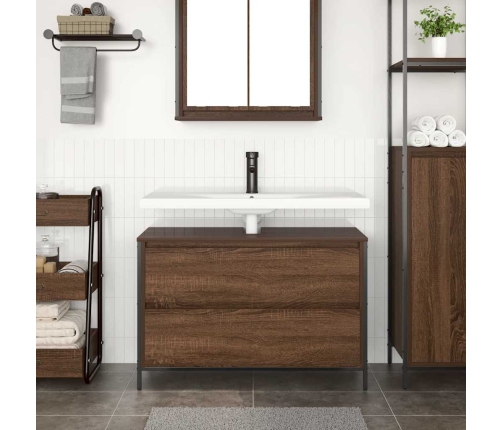 Mueble de baño con lavabo y cajones roble marrón 90x34,5x60 cm