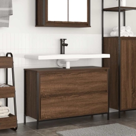 Mueble de baño con lavabo y cajones roble marrón 90x34,5x60 cm