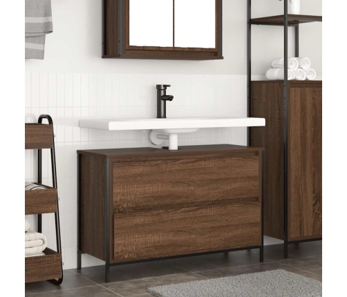 Mueble de baño con lavabo y cajones roble marrón 90x34,5x60 cm