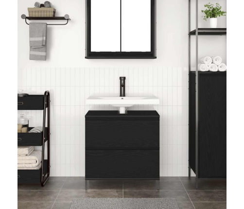 Mueble de baño con lavabo y cajones roble negro 60x34,5x60 cm