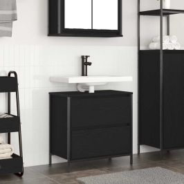 Mueble de baño con lavabo y cajones roble negro 60x34,5x60 cm