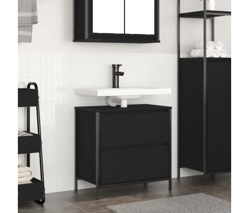 Mueble de baño con lavabo y cajones roble negro 60x34,5x60 cm