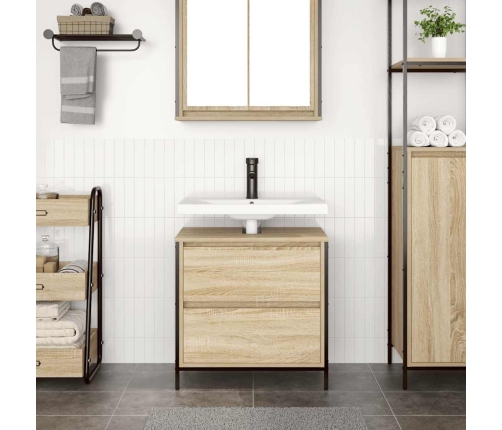 Mueble de baño con lavabo y cajones roble Sonoma 60x34,5x60 cm