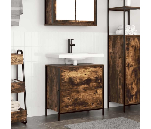 Mueble de baño con lavabo y cajones roble ahumado 60x34,5x60 cm