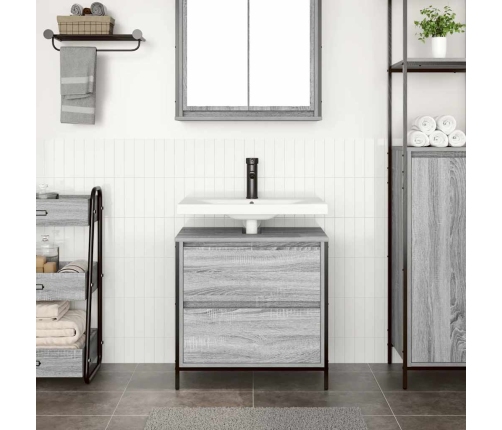 Mueble de baño con lavabo y cajones gris Sonoma 60x34,5x60 cm