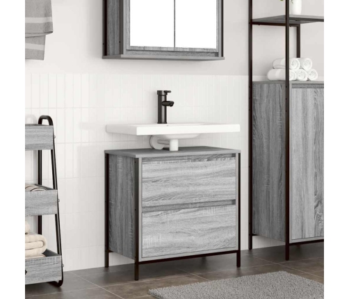 Mueble de baño con lavabo y cajones gris Sonoma 60x34,5x60 cm