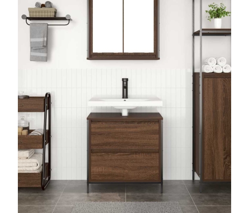 Mueble de baño con lavabo y cajones roble marrón 60x34,5x60 cm