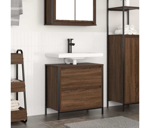 Mueble de baño con lavabo y cajones roble marrón 60x34,5x60 cm