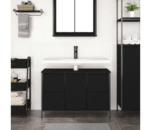 Mueble de lavabo con cajones roble negro 90x34,5x60 cm