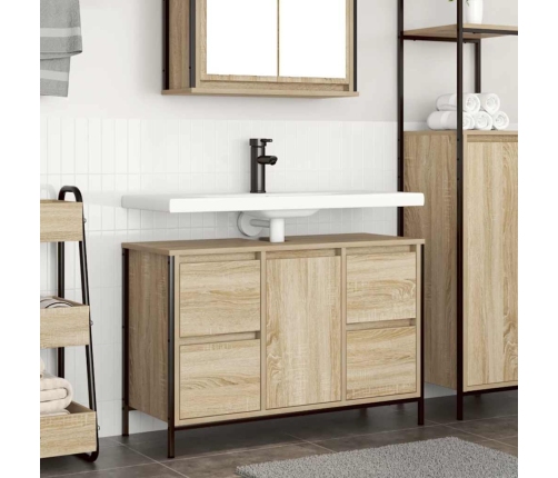 Mueble de lavabo con cajones roble Sonoma 90x34,5x60 cm