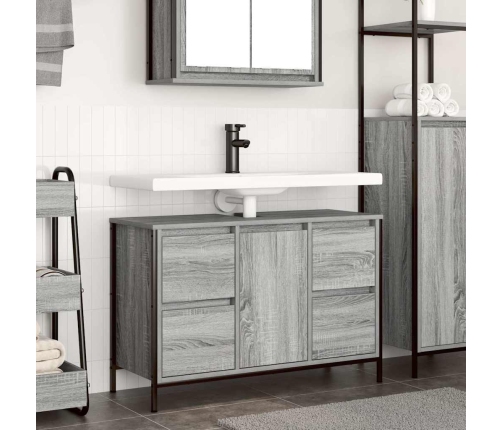 Mueble de lavabo con cajones gris Sonoma 90x34,5x60 cm