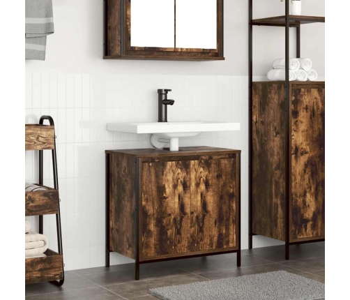 Mueble de baño con lavabo roble ahumado 60x34,5x60 cm