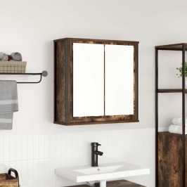 Mueble de baño de pared con espejo roble ahumado 60x21x60 cm