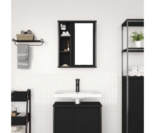 Mueble de baño de pared con espejo roble negro 50x21x60 cm