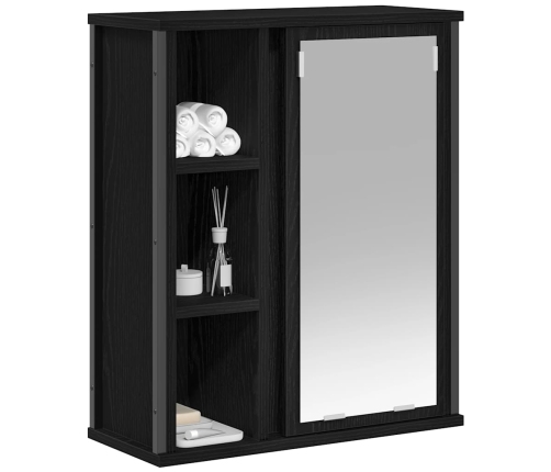 Mueble de baño de pared con espejo roble negro 50x21x60 cm