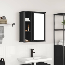 Mueble de baño de pared con espejo roble negro 50x21x60 cm