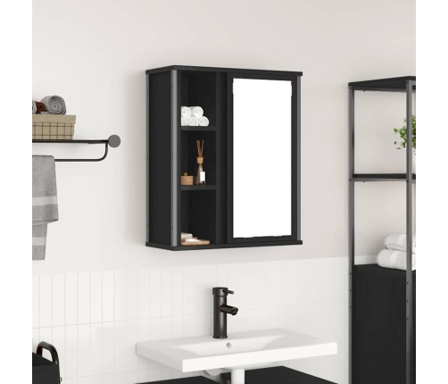 Mueble de baño de pared con espejo roble negro 50x21x60 cm