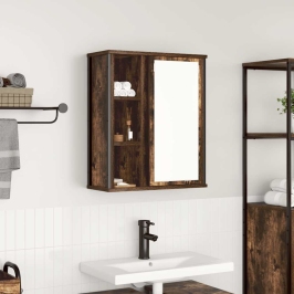 Mueble de baño de pared con espejo roble ahumado 50x21x60 cm