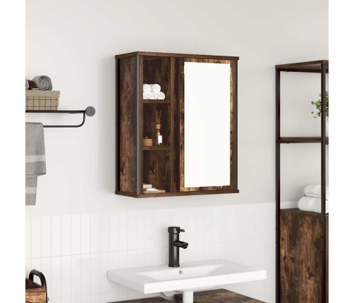 Mueble de baño de pared con espejo roble ahumado 50x21x60 cm