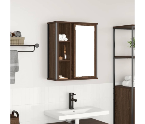 Mueble de baño de pared con espejo roble marrón 50x21x60 cm