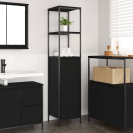 Mueble de baño con estantes roble negro 36x35x165 cm