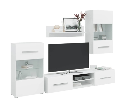 Muebles para TV 5 piezas con iluminación LED blanco mate