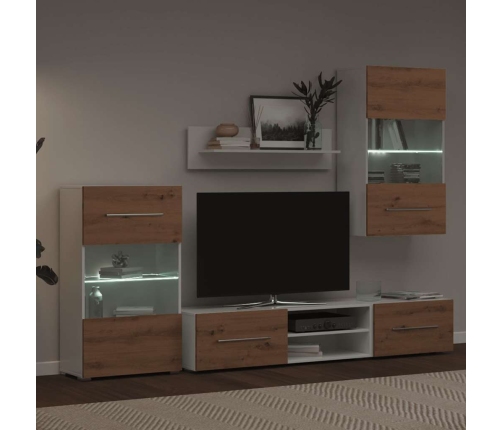 Muebles de TV 5 piezas con iluminación LED roble artesanal