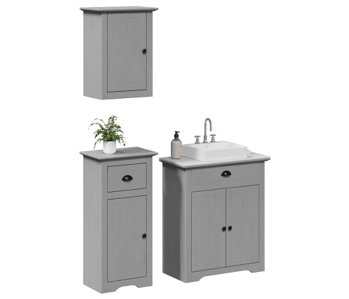 Juego de muebles de baño BODO 3 pzas madera maciza pino gris