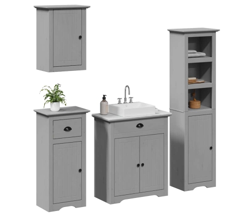 Juego de muebles de baño BODO 4 pzas madera maciza pino gris