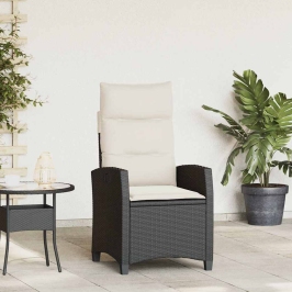 Silla de jardín reclinable con mesa auxiliar ratán negro