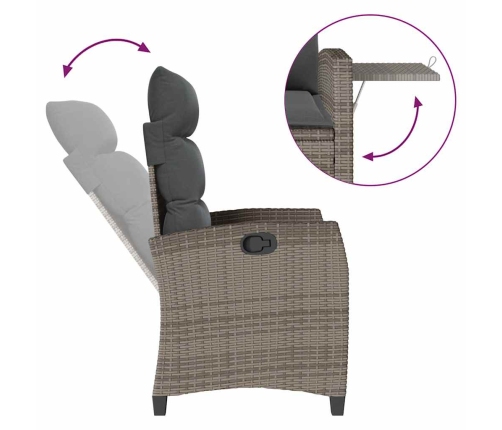 Silla de jardín reclinable con mesa auxiliar ratán gris