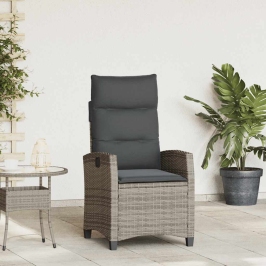 Silla de jardín reclinable con mesa auxiliar ratán gris