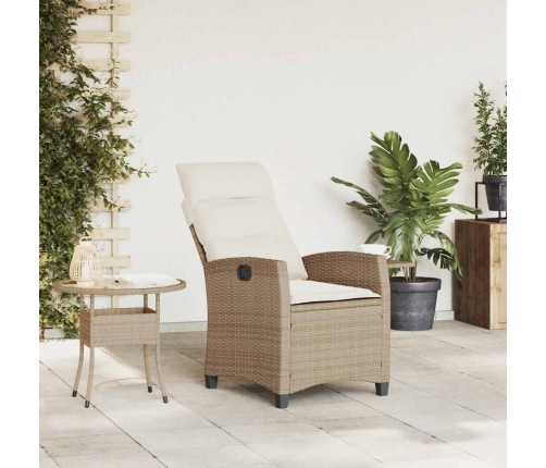 Silla de jardín reclinable con mesa auxiliar ratán beige