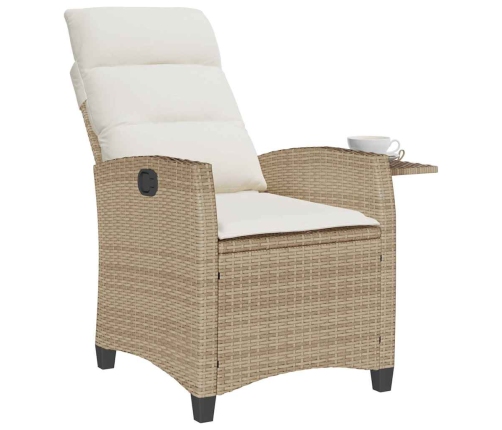 Silla de jardín reclinable con mesa auxiliar ratán beige