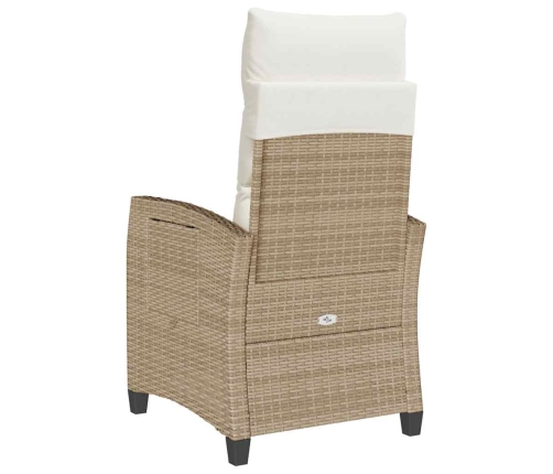 Silla de jardín reclinable con mesa auxiliar ratán beige