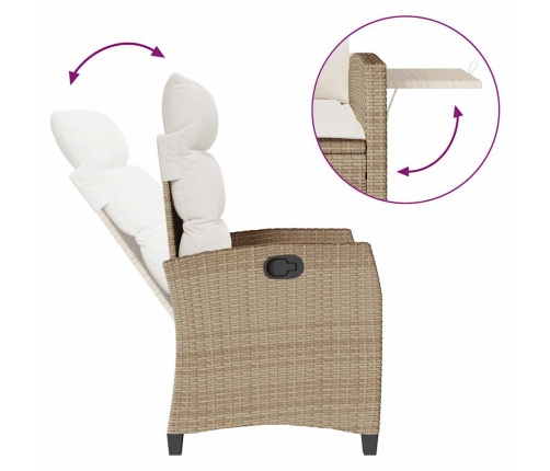 Silla de jardín reclinable con mesa auxiliar ratán beige