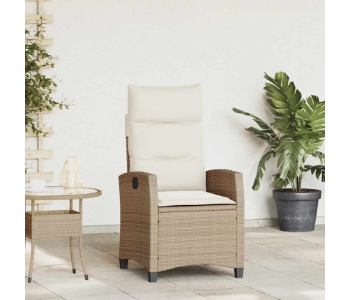 Silla de jardín reclinable con mesa auxiliar ratán beige