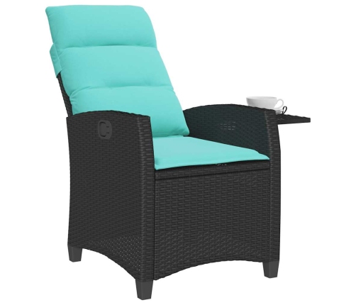 Silla de jardín reclinable con mesa auxiliar ratán negro