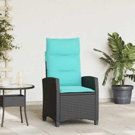 Silla de jardín reclinable con mesa auxiliar ratán negro